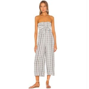 L Space RiRi Jumpsuit Jumper PCH Stripe Wide Leg Strapless Smocked Tie